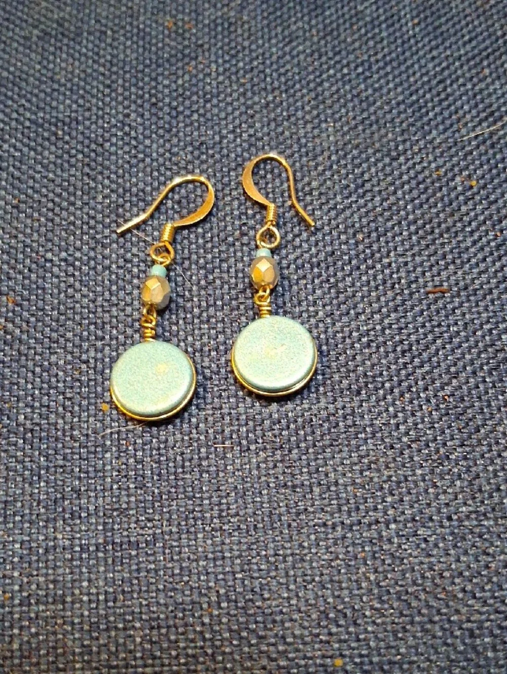Vintage Turquoise and White Enamel Geometric Drop Earrings